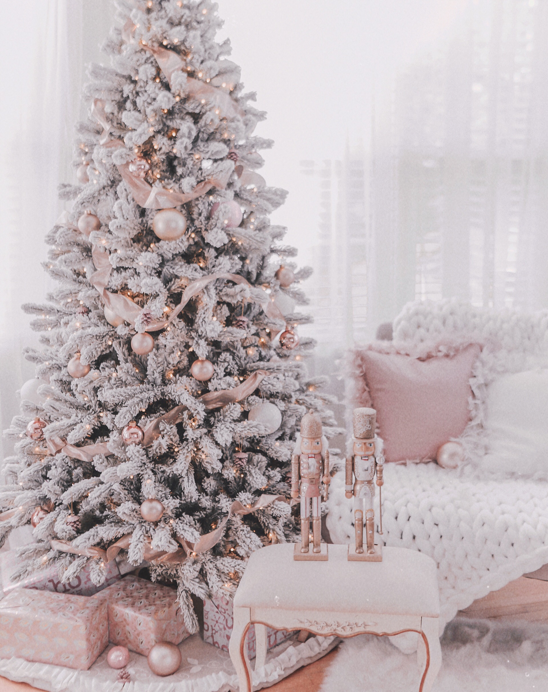  Couture Rose Gold & Blush Christmas Tree Decoration Details Hi Coutures! Here’s my holiday shopping details post - as promised! Now I literally just setup the tree a few days ago and we’re still making changes and have much more holiday couture decor to add, set up & of course, share with you! But for now here are the details for what I have up so far and for what I’ve already shared. The Tree Our tree is by King of Christmas and it is the 7.5 foot King flocked pre-lit Christmas tree. It’s so fluffy and beautiful and I can promise you that it is worth every cent. I can’t even tell you how many comments we’ve gotten in person already as to how gorgeous it is and it’s definitely converting faux-tree haters! We ordered ours in October after hearing that they sell out for good right about now. So loves, if you want it THIS year, you must order now! Rose Gold Ornaments A lot of questions I’ve received thus far have been where are the ornaments from? Well loves they were super cheap, I’m talking $5 a pack cheap and I think will sell out rather quickly. We went with a mix of rose gold frosted, rose gold glitter and than jumbo rose gold and gold ornaments which I’ve linked all in this post. You can buy online & have them shipped or pick them up in the store. I’ve also added these darling little Eiffel Tower glitter ornaments to the tree and my goodness are they lovely! Ribbon My desire for the tree this year was to have a rose gold & blush look as much as possible and to achieve that we looked to ribbon. I’ve linked some of the different ribbons that we added to the tree In this post. However, I didn’t see one style that we used a lot of on the Michaels.com website. It’s rose gold and very shimmery. The Nutcrackers These babies are from Michaels as well and wow did they sell out FAST! I just saw them in stock online, a few days ago but now they’re gone. I also picked up the last 2 from my local store last weekend. There is a chance they will be restocked and available at your local store so make sure you check. I honestly barely set up the tree when I shared my post and I was so surprised at the response so far! Thank you all for your love and support and I absolutely can’t wait to share more of our progress with you! Here’s to enjoying some yummy Starbucks coffee while you decorate with some lovely smelling candles lit as well. Happy Couture Holidays in November! 